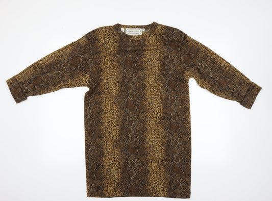 Adrienne Vittadini Womens Brown Animal Print  Basic T-Shirt Size 10