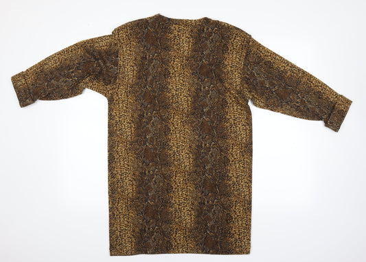 Adrienne Vittadini Womens Brown Animal Print  Basic T-Shirt Size 10