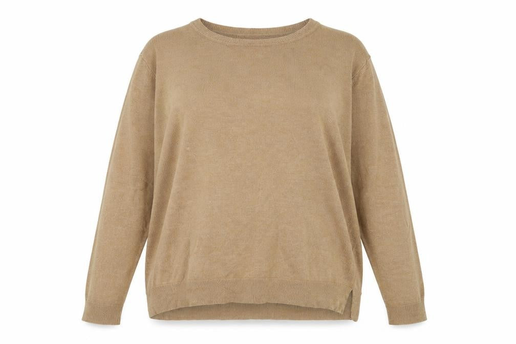 Front view of Love Knitwear women’s brown jumper, size UK 20