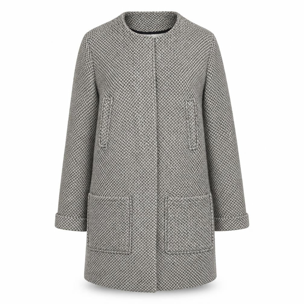 Front view of ASOS women’s white overcoat coat, size UK 14