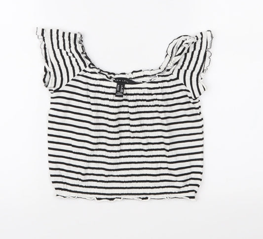 New Look Womens Black Striped  Basic Blouse Size 8