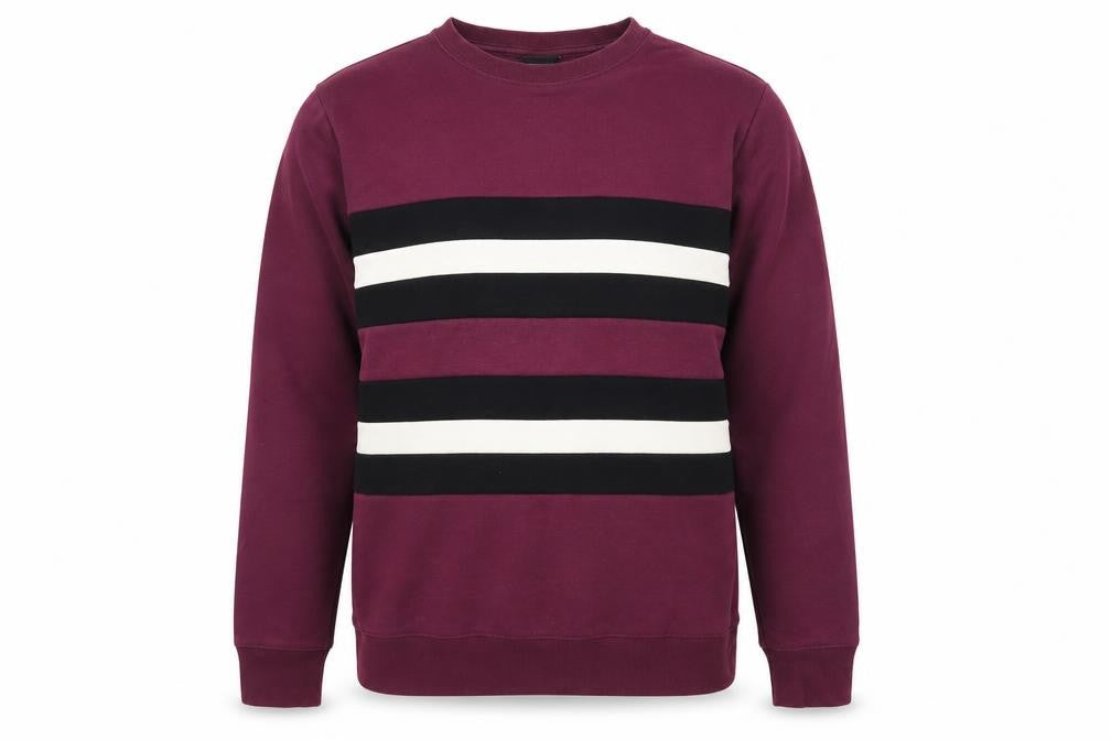 Front view of H&M women’s purple striped jersey pullover sweatshirt, size M