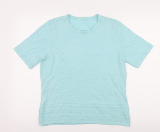 Preworn Womens Blue  Knit Basic T-Shirt Size 14
