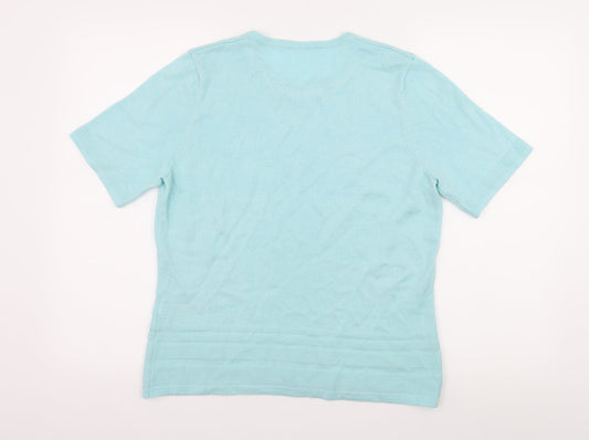 Preworn Womens Blue  Knit Basic T-Shirt Size 14