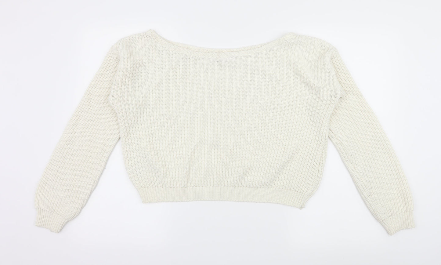 PRETTYLITTLETHING Womens White  Knit Pullover Jumper Size S