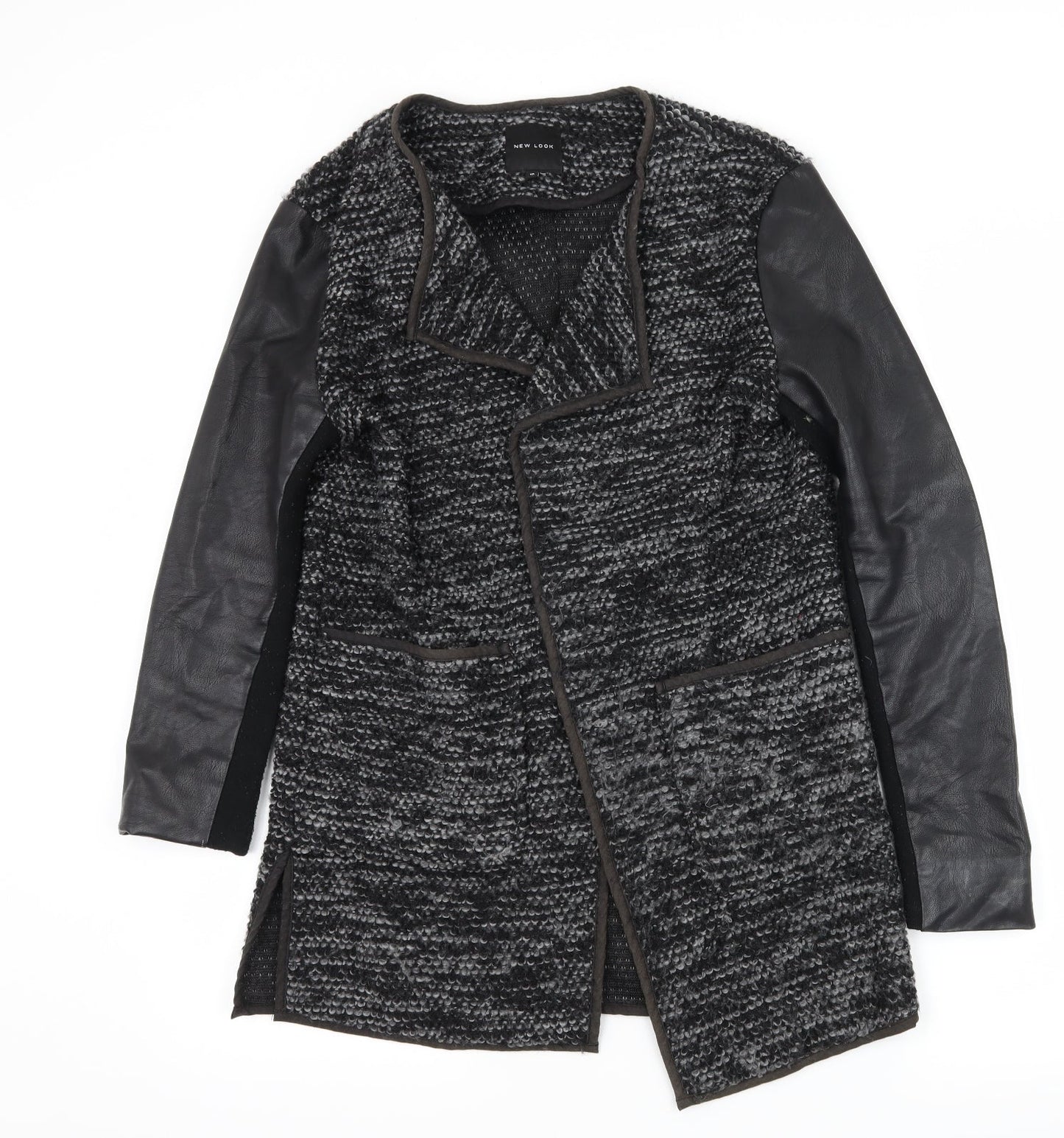 New Look Womens Grey Striped Knit Jacket Coatigan Size 10