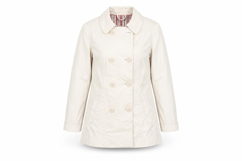 Front view of Per Una women’s beige jacket coat, size UK 10