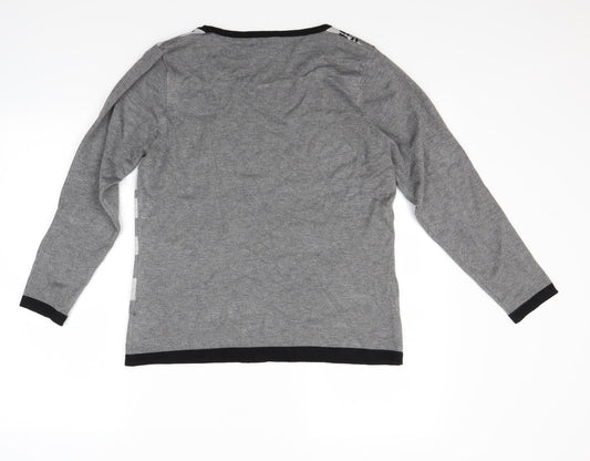 Nina Mutati Womens Grey Floral  Pullover Jumper Size M