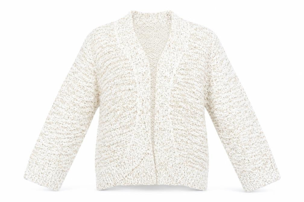 Front view of David Emmanuel women’s ivory cardigan jumper, size M