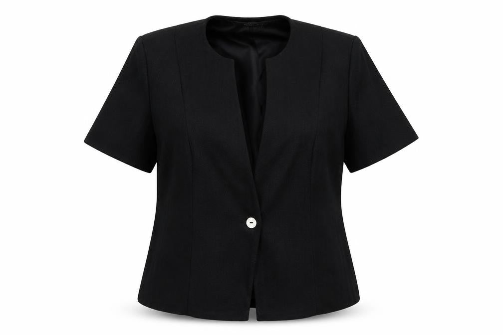 Front view of Bonmarché women’s black jacket blazer, size UK 12