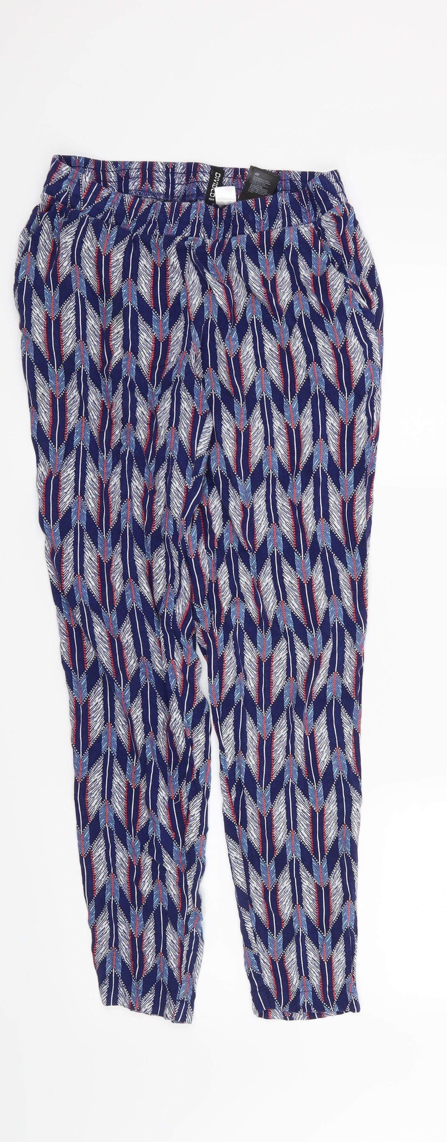 H&M Womens Blue Geometric  Trousers  Size 6 L29 in