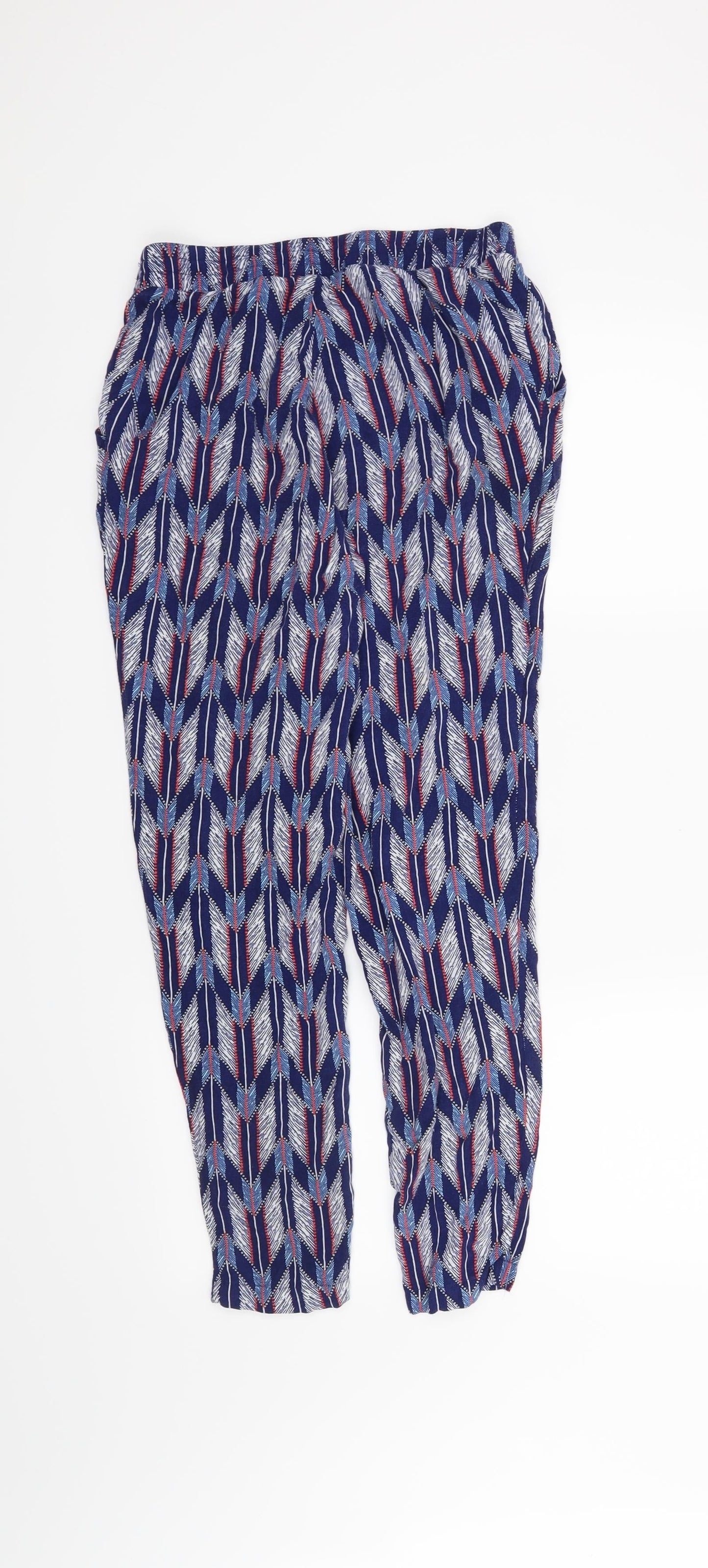H&M Womens Blue Geometric  Trousers  Size 6 L29 in