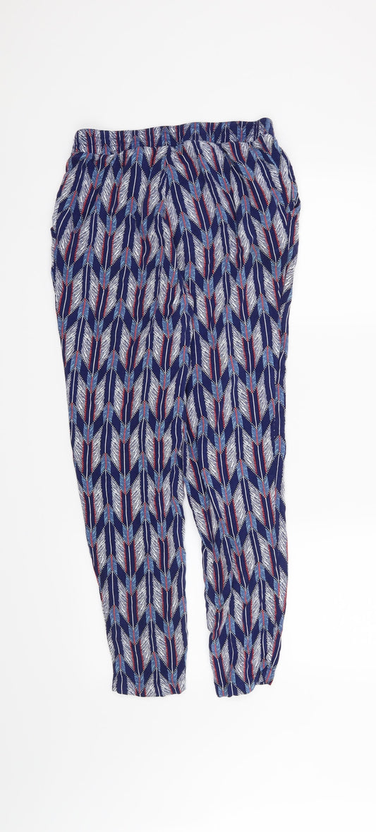 H&M Womens Blue Geometric  Trousers  Size 6 L29 in