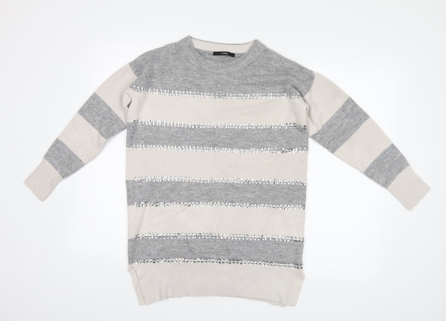 George Womens Grey Striped Knit Pullover Jumper Size 8