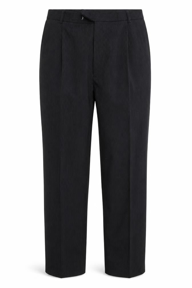 Front view of Next women’s black striped trousers, size UK 34, 31-inch leg