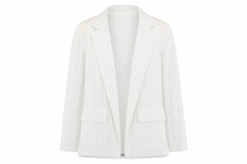 Front view of Maia Hemera women’s white jacket blazer, size S, - shoulder pads