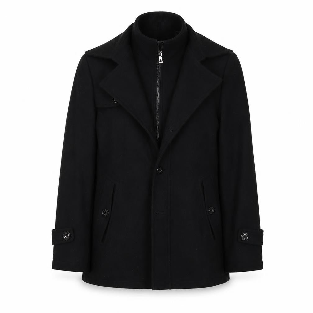 Front view of Preworn women’s black jacket coat, size S