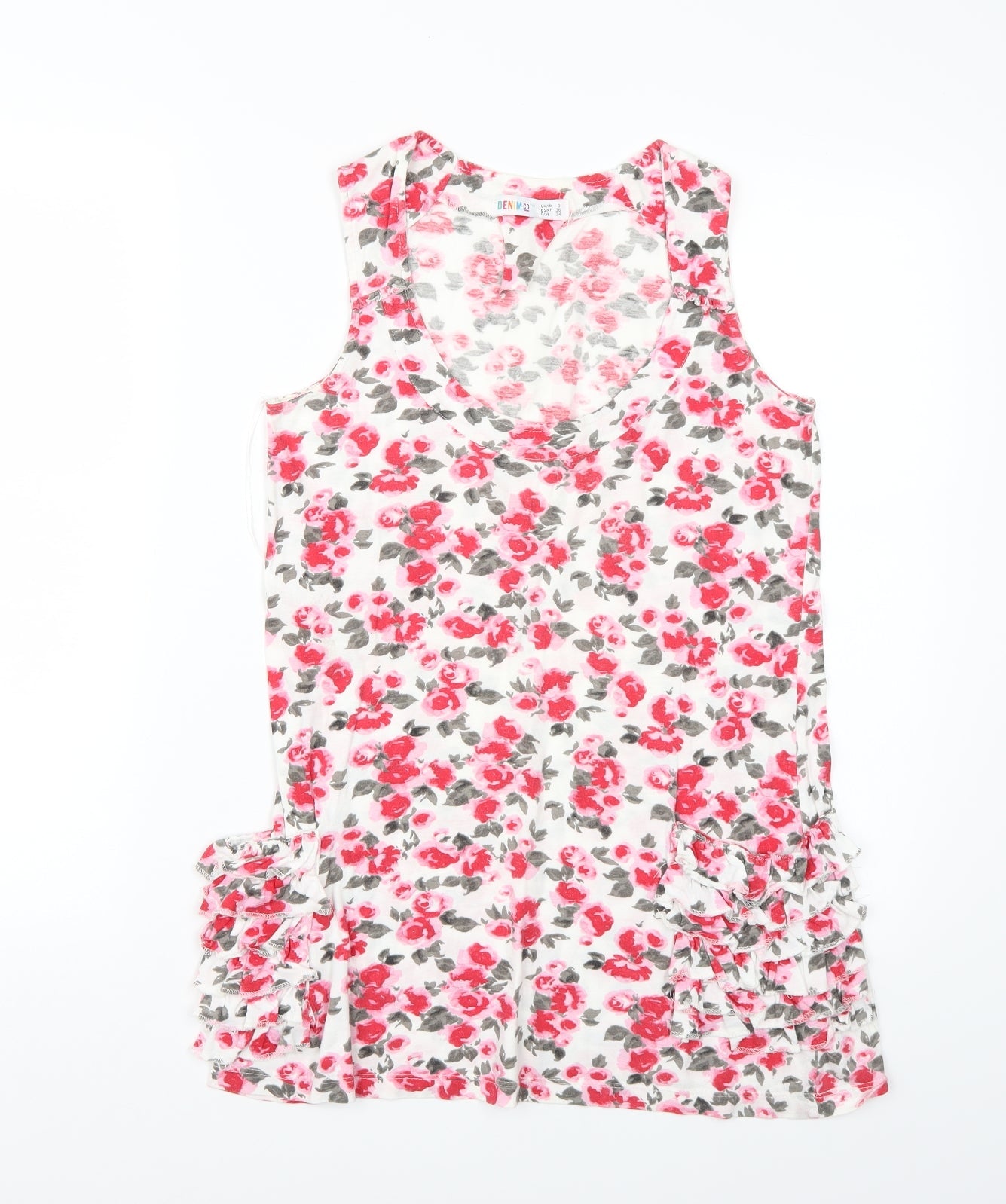 Denim Womens White Floral  Basic T-Shirt Size 8