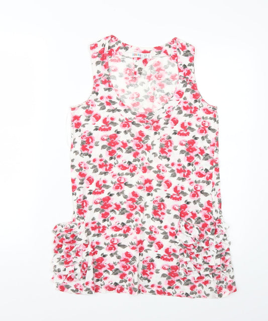 Denim Womens White Floral  Basic T-Shirt Size 8