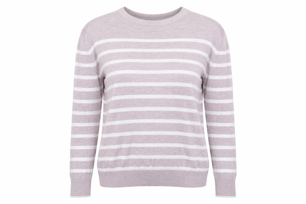 Front view of Next women’s multicoloured striped knit jumper, size UK 6, - oversized