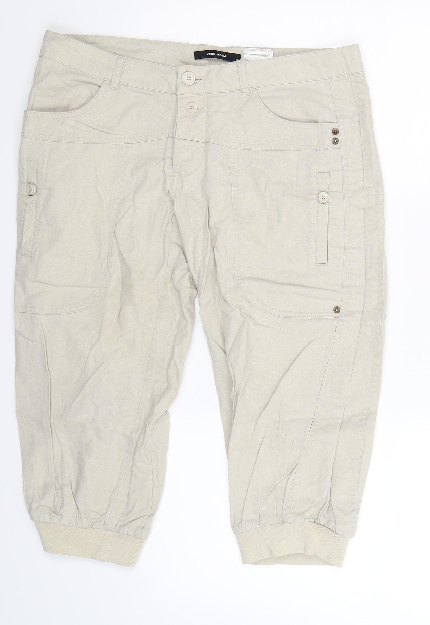 VERO MODA Womens Beige   Cropped Trousers Size 32 in L20 in