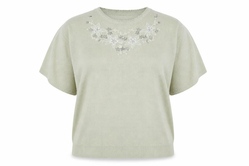 Front view of Berkertex women’s green basic t-shirt, size UK 14