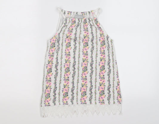 Matalan Girls White Floral Crepe Tunic Tank Size 10 Years