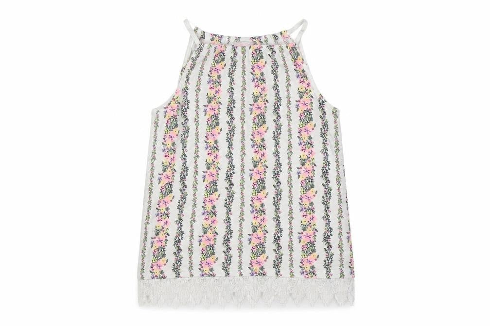 Front view of Matalan girls’ white floral crepe tunic tank, size 10, years