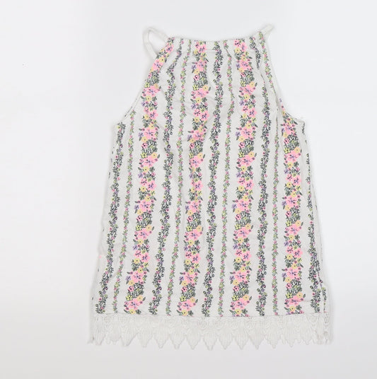 Matalan Girls White Floral Crepe Tunic Tank Size 10 Years