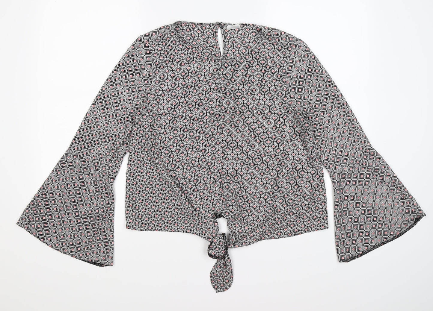 Preworn Womens Black Geometric  Tunic Blouse Size 12