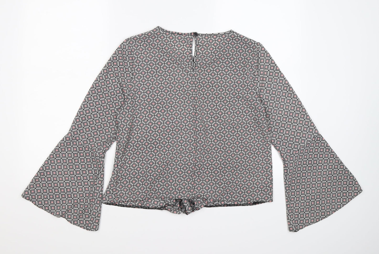 Preworn Womens Black Geometric  Tunic Blouse Size 12
