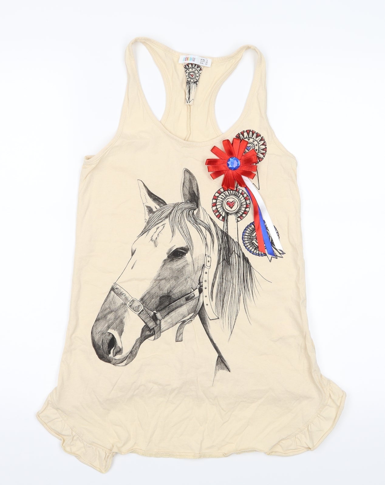 Bullhead Denim Co. Womens Beige   Basic Tank Size 8  - badge, horse