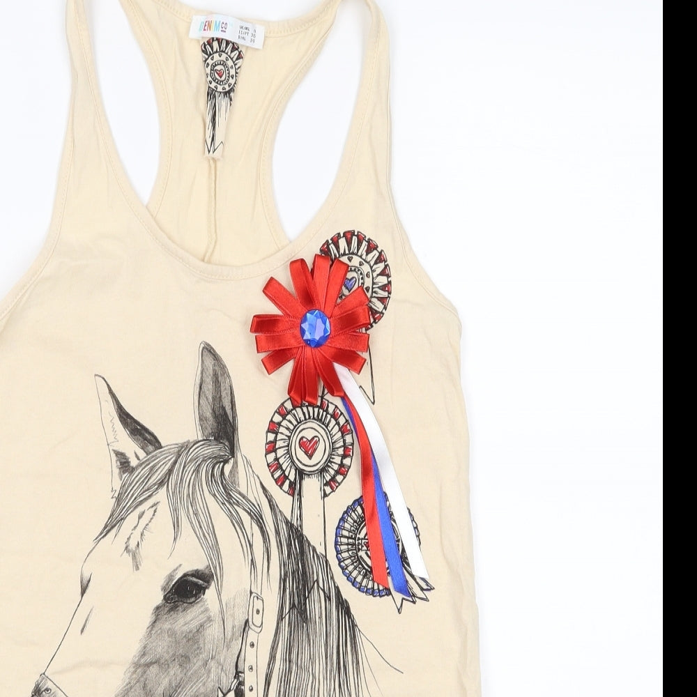 Bullhead Denim Co. Womens Beige   Basic Tank Size 8  - badge, horse