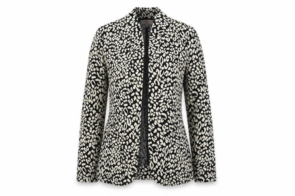 Front view of Next women’s ivory animal print jersey jacket blazer, size UK 8