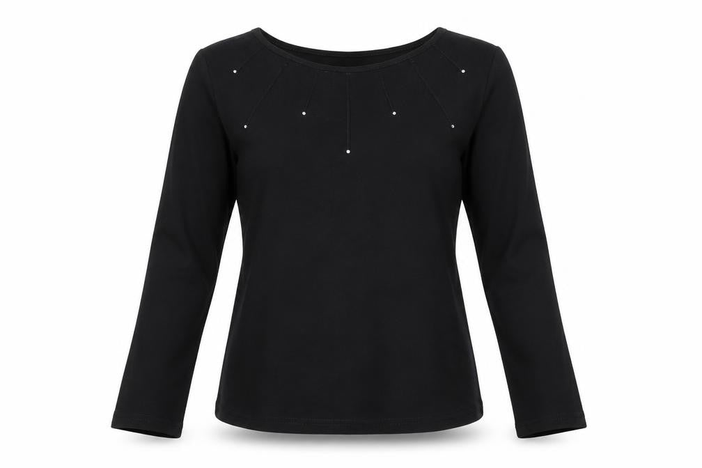 Front view of Waterfall women’s black jersey basic t-shirt, size L