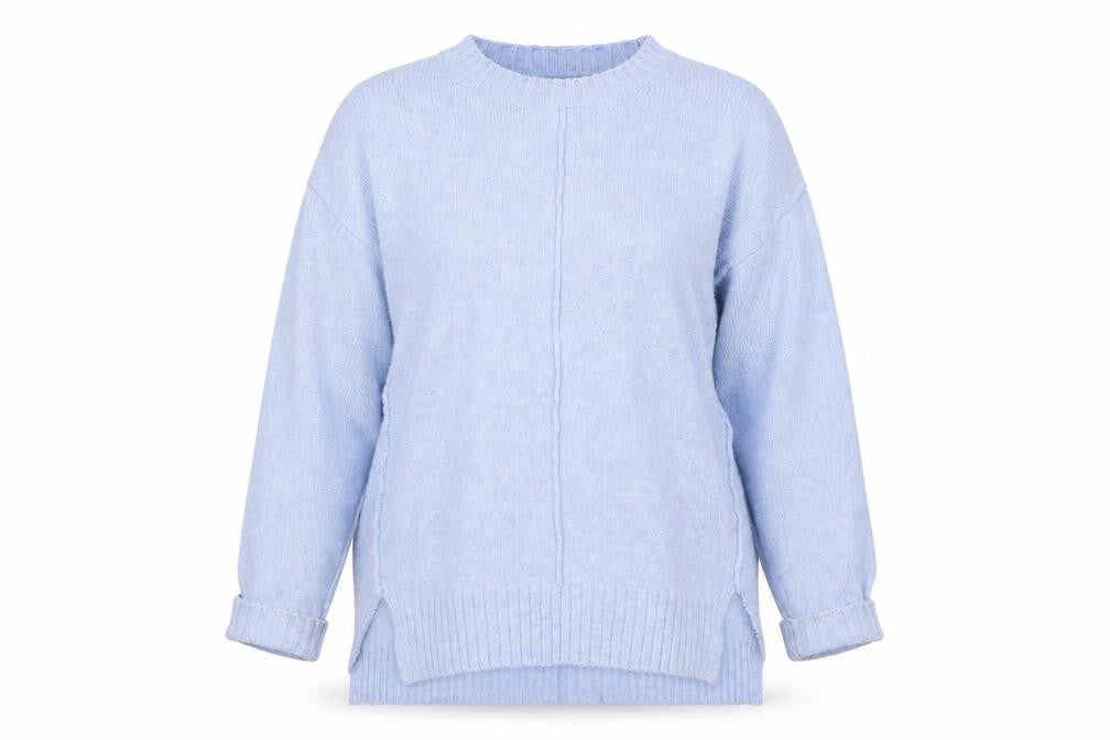Front view of Marks & Spencer women’s blue jumper, size UK 10