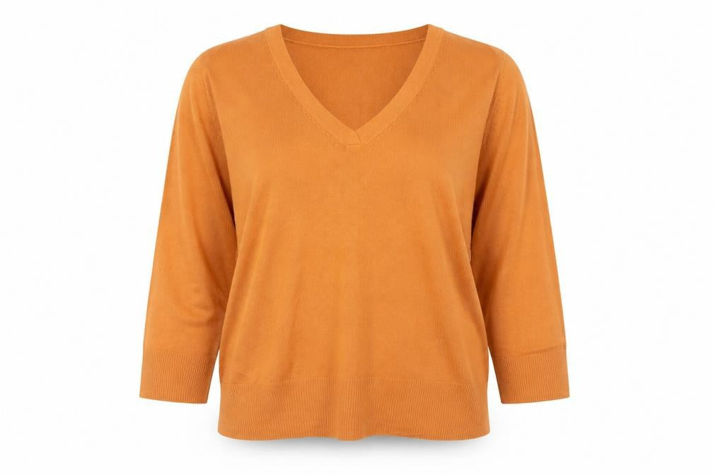 Front view of M&Co women’s orange jumper, size M