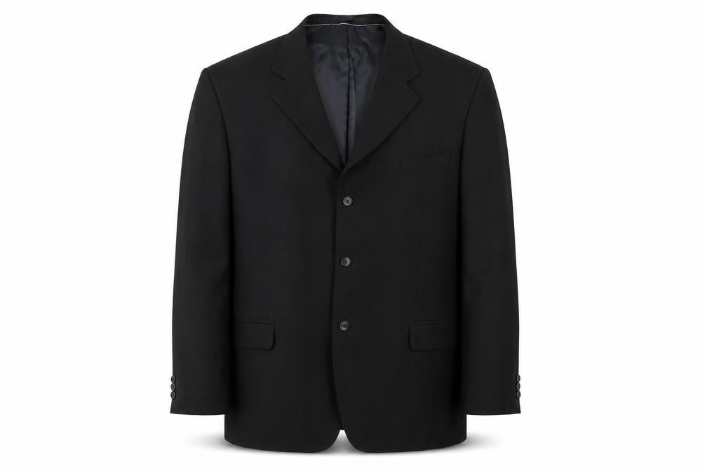 Front view of Prewron men’s black jacket blazer, size 42