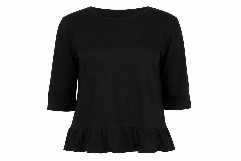 Front view of H&M women’s black basic t-shirt, size XS