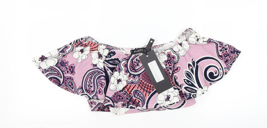 lotd Womens Pink Floral  Cropped Blouse Size 8