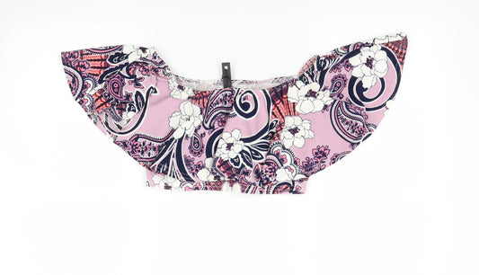 lotd Womens Pink Floral  Cropped Blouse Size 8