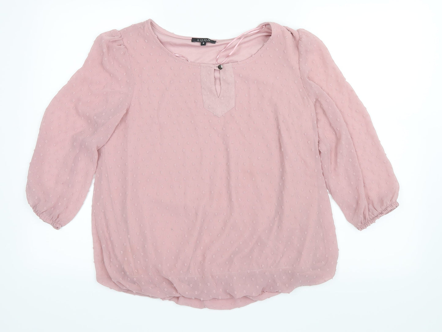 Soon Womens Pink  Mesh Basic Blouse Size 8  - Elastic sleeves and bottom