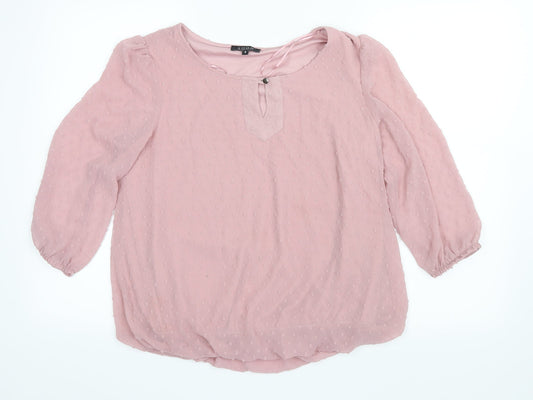 Soon Womens Pink  Mesh Basic Blouse Size 8  - Elastic sleeves and bottom