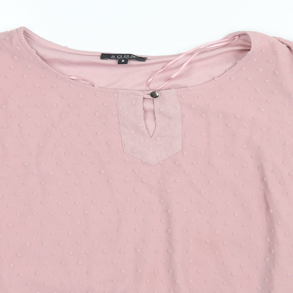 Soon Womens Pink  Mesh Basic Blouse Size 8  - Elastic sleeves and bottom