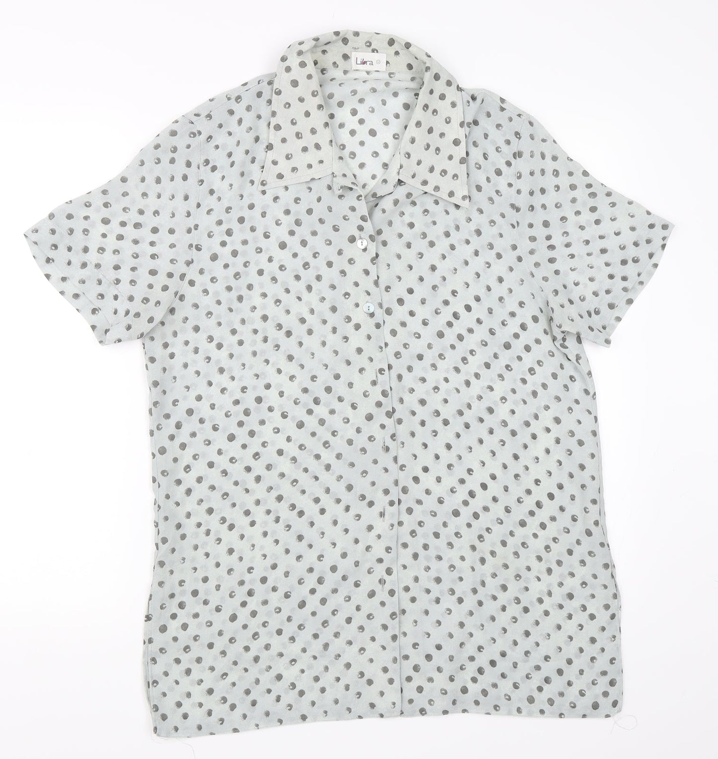 Libra Womens Blue Polka Dot  Basic Blouse Size 12
