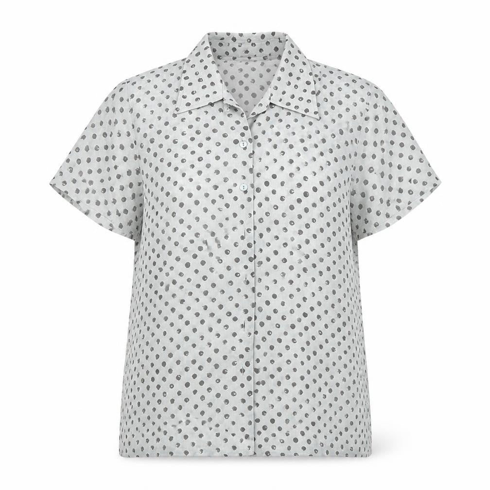 Front view of Libra women’s blue polka dot basic blouse, size UK 12