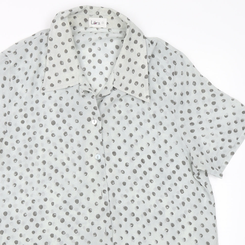 Libra Womens Blue Polka Dot  Basic Blouse Size 12