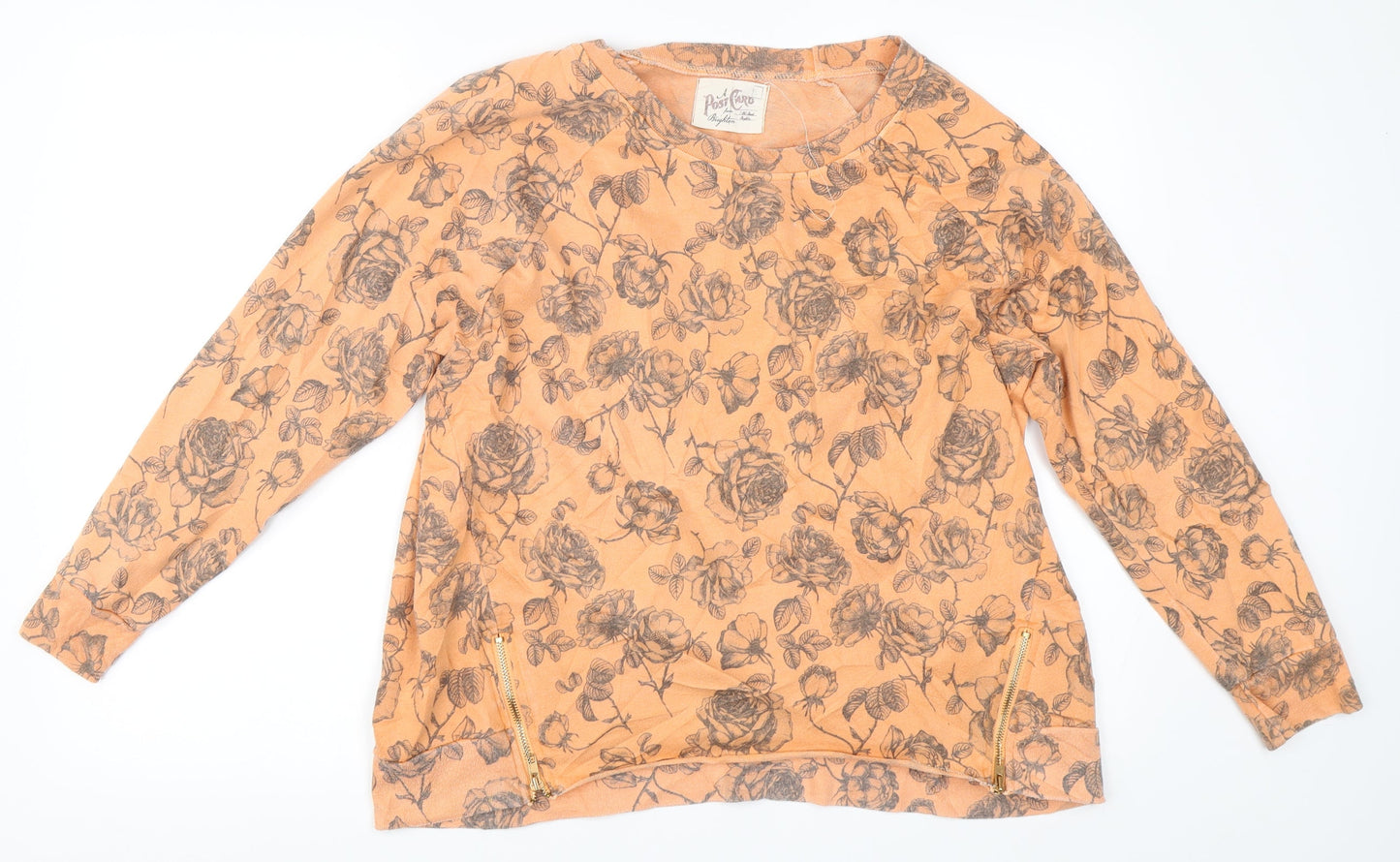 Postcard Womens Orange Floral  Pullover Sweatshirt Size M