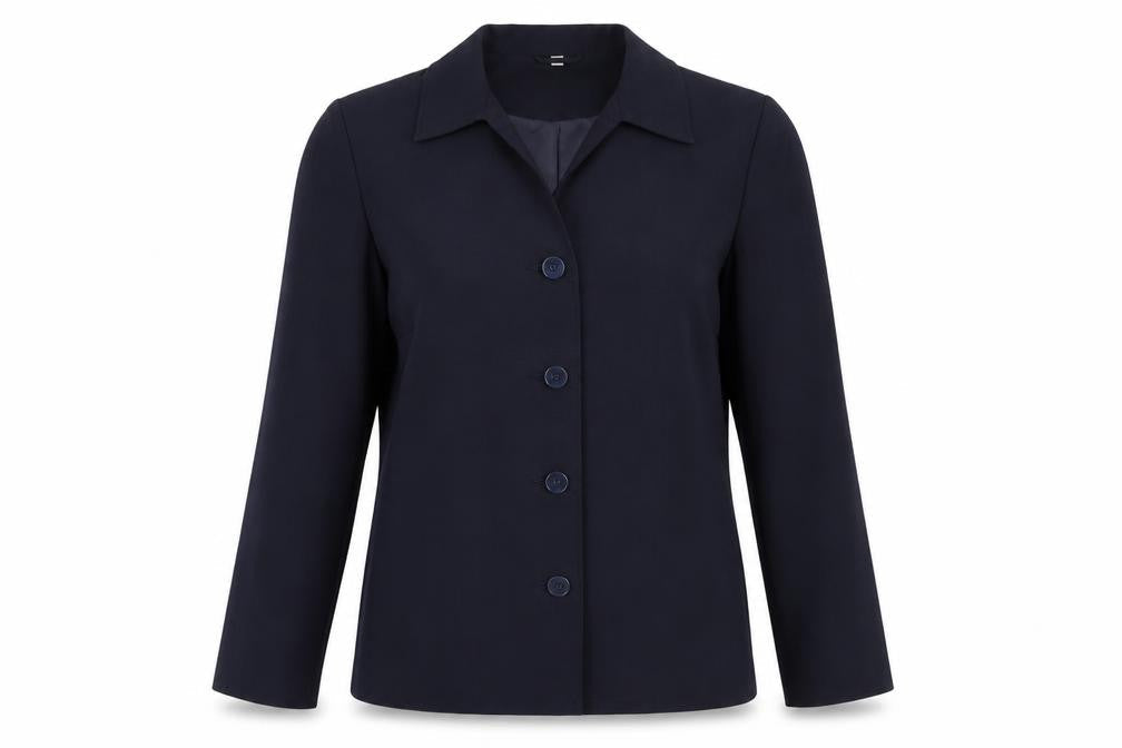 Front view of Preworn women’s blue jacket blazer, size UK 12