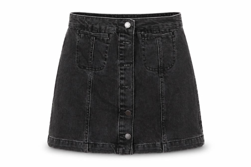 Front view of Topshop women’s grey a-line skirt, size UK 8